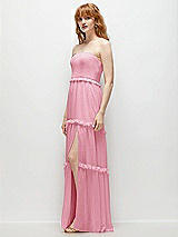 Side View Thumbnail - Peony Pink Strapless Chiffon Maxi Dress with Tiered Micro Ruffle Full Skirt