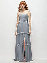 Front View Thumbnail - Platinum Strapless Chiffon Maxi Dress with Tiered Micro Ruffle Full Skirt