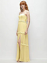 Side View Thumbnail - Pale Yellow Strapless Chiffon Maxi Dress with Tiered Micro Ruffle Full Skirt