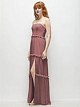 Side View Thumbnail - Rosewood Strapless Chiffon Maxi Dress with Tiered Micro Ruffle Full Skirt