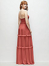 Rear View Thumbnail - Coral Pink Strapless Chiffon Maxi Dress with Tiered Micro Ruffle Full Skirt