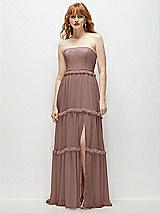 Front View Thumbnail - Sienna Strapless Chiffon Maxi Dress with Tiered Micro Ruffle Full Skirt