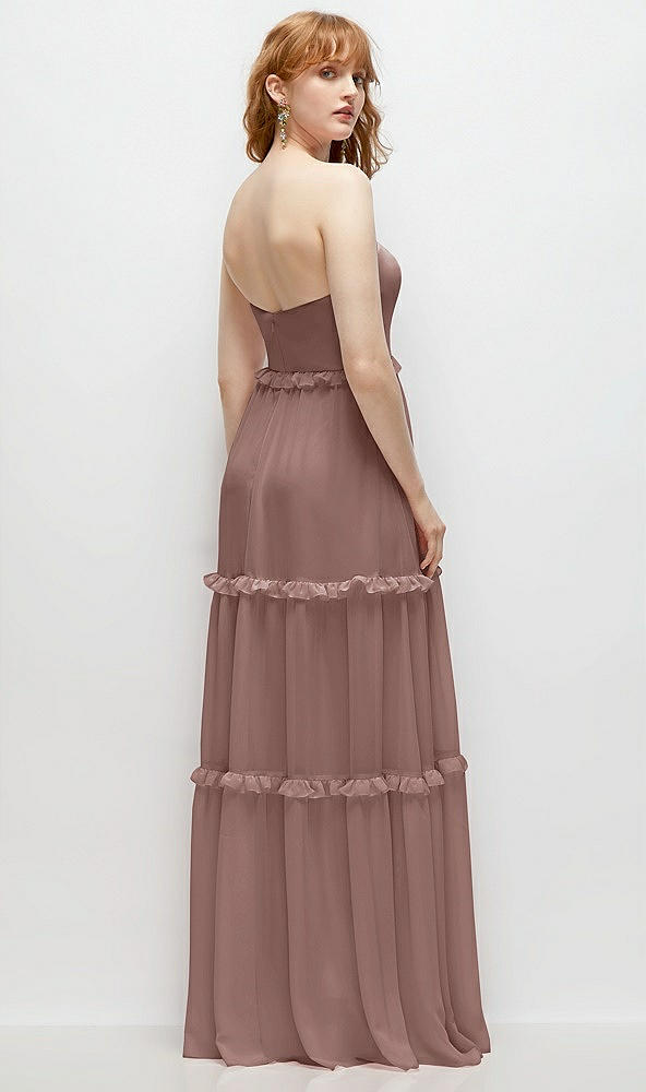 Back View - Sienna Strapless Chiffon Maxi Dress with Tiered Micro Ruffle Full Skirt