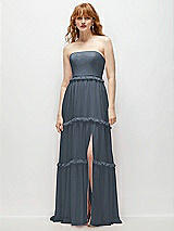 Front View Thumbnail - Silverstone Strapless Chiffon Maxi Dress with Tiered Micro Ruffle Full Skirt