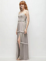 Side View Thumbnail - Taupe Strapless Chiffon Maxi Dress with Tiered Micro Ruffle Full Skirt