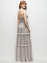 Rear View Thumbnail - Taupe Strapless Chiffon Maxi Dress with Tiered Micro Ruffle Full Skirt