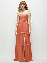 Front View Thumbnail - Terracotta Copper Strapless Chiffon Maxi Dress with Tiered Micro Ruffle Full Skirt