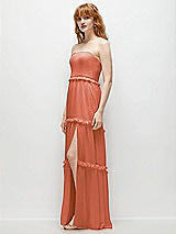 Side View Thumbnail - Terracotta Copper Strapless Chiffon Maxi Dress with Tiered Micro Ruffle Full Skirt