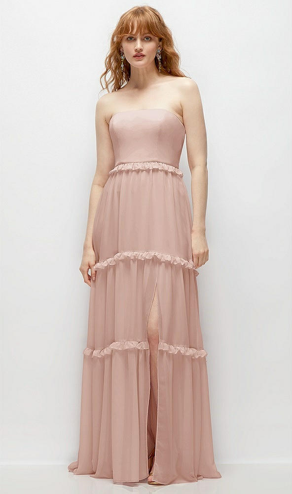 Front View - Toasted Sugar Strapless Chiffon Maxi Dress with Tiered Micro Ruffle Full Skirt