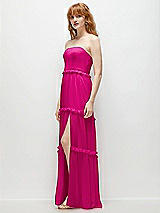 Side View Thumbnail - Think Pink Strapless Chiffon Maxi Dress with Tiered Micro Ruffle Full Skirt