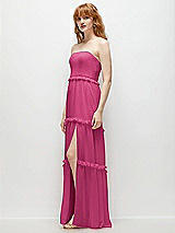 Side View Thumbnail - Tea Rose Strapless Chiffon Maxi Dress with Tiered Micro Ruffle Full Skirt