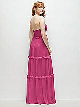 Rear View Thumbnail - Tea Rose Strapless Chiffon Maxi Dress with Tiered Micro Ruffle Full Skirt