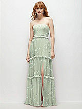 Front View Thumbnail - Vintage Primrose Sage Strapless Chiffon Maxi Dress with Tiered Micro Ruffle Full Skirt