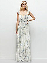 Front View Thumbnail - Bleu Garden Convertible Ruffle Strap Chiffon Maxi Dress with Full Circle Skirt