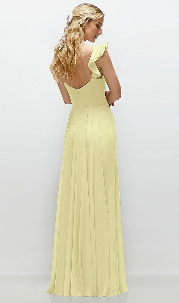 Back View - Butter Yellow Convertible Ruffle Strap Chiffon Maxi Dress with Full Circle Skirt