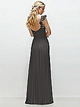 Rear View Thumbnail - Caviar Gray Convertible Ruffle Strap Chiffon Maxi Dress with Full Circle Skirt