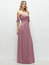 Alt View 2 Thumbnail - Dusty Pink Convertible Ruffle Strap Chiffon Maxi Dress with Full Circle Skirt