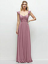 Front View Thumbnail - Dusty Pink Convertible Ruffle Strap Chiffon Maxi Dress with Full Circle Skirt