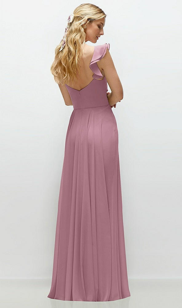 Back View - Dusty Pink Convertible Ruffle Strap Chiffon Maxi Dress with Full Circle Skirt