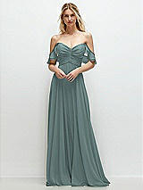 Alt View 1 Thumbnail - Icelandic Convertible Ruffle Strap Chiffon Maxi Dress with Full Circle Skirt