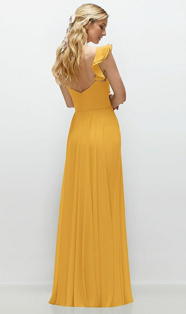 Back View - NYC Yellow Convertible Ruffle Strap Chiffon Maxi Dress with Full Circle Skirt