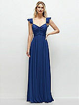 Front View Thumbnail - Classic Blue Convertible Ruffle Strap Chiffon Maxi Dress with Full Circle Skirt