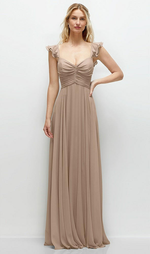 Front View - Topaz Convertible Ruffle Strap Chiffon Maxi Dress with Full Circle Skirt