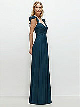 Side View Thumbnail - Atlantic Blue Convertible Ruffle Strap Chiffon Maxi Dress with Full Circle Skirt