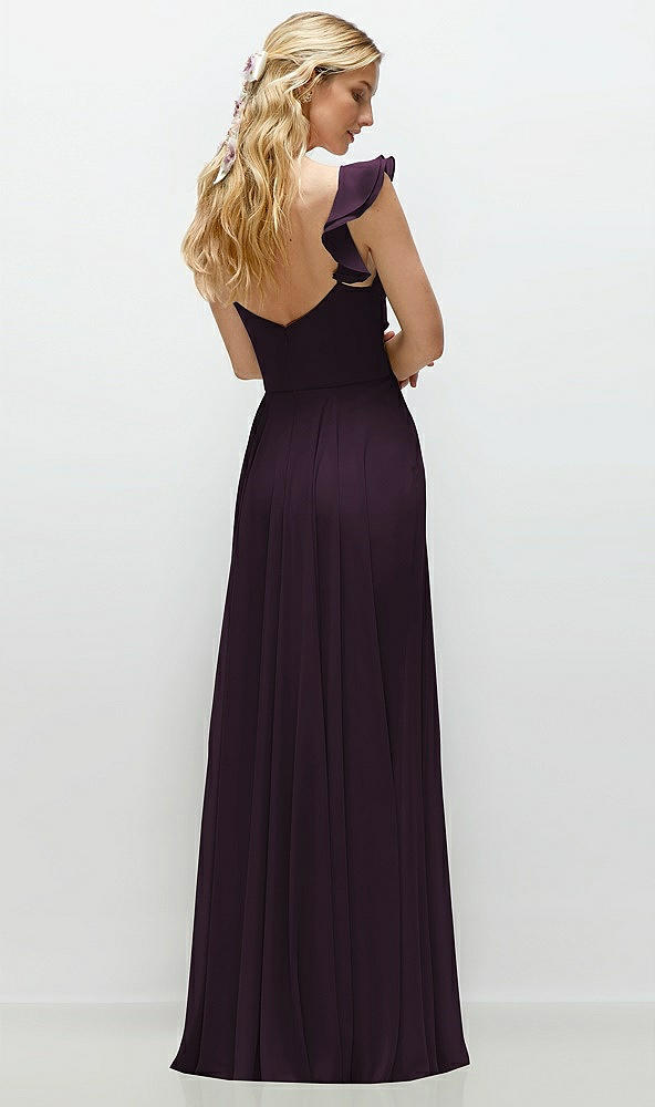 Back View - Aubergine Convertible Ruffle Strap Chiffon Maxi Dress with Full Circle Skirt