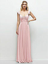 Front View Thumbnail - Ballet Pink Convertible Ruffle Strap Chiffon Maxi Dress with Full Circle Skirt