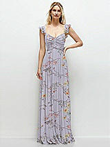 Front View Thumbnail - Butterfly Botanica Silver Dove Convertible Ruffle Strap Chiffon Maxi Dress with Full Circle Skirt