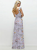 Rear View Thumbnail - Butterfly Botanica Silver Dove Convertible Ruffle Strap Chiffon Maxi Dress with Full Circle Skirt