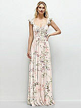 Front View Thumbnail - Blush Garden Convertible Ruffle Strap Chiffon Maxi Dress with Full Circle Skirt