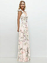 Side View Thumbnail - Blush Garden Convertible Ruffle Strap Chiffon Maxi Dress with Full Circle Skirt