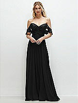 Alt View 1 Thumbnail - Black Convertible Ruffle Strap Chiffon Maxi Dress with Full Circle Skirt