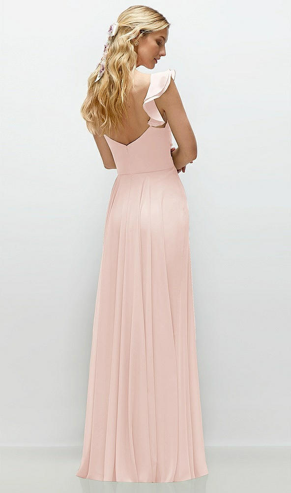 Back View - Blush Convertible Ruffle Strap Chiffon Maxi Dress with Full Circle Skirt