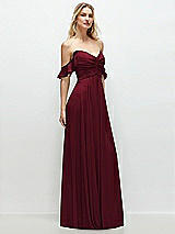 Alt View 2 Thumbnail - Burgundy Convertible Ruffle Strap Chiffon Maxi Dress with Full Circle Skirt