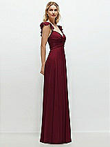 Side View Thumbnail - Burgundy Convertible Ruffle Strap Chiffon Maxi Dress with Full Circle Skirt