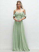 Alt View 1 Thumbnail - Celadon Convertible Ruffle Strap Chiffon Maxi Dress with Full Circle Skirt