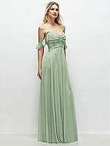 Alt View 2 Thumbnail - Celadon Convertible Ruffle Strap Chiffon Maxi Dress with Full Circle Skirt