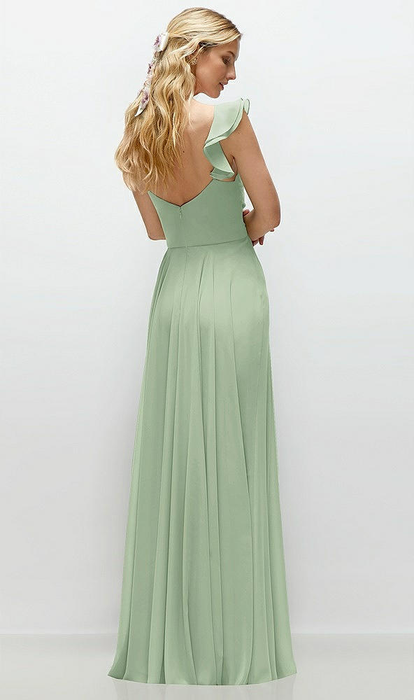 Back View - Celadon Convertible Ruffle Strap Chiffon Maxi Dress with Full Circle Skirt