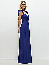 Side View Thumbnail - Cobalt Blue Convertible Ruffle Strap Chiffon Maxi Dress with Full Circle Skirt