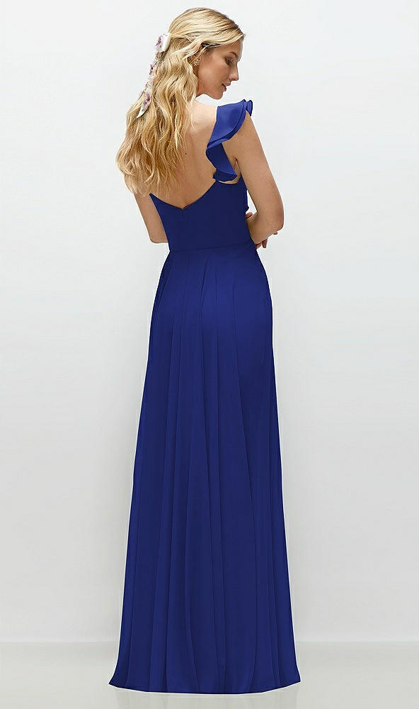 Back View - Cobalt Blue Convertible Ruffle Strap Chiffon Maxi Dress with Full Circle Skirt