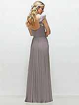 Rear View Thumbnail - Cashmere Gray Convertible Ruffle Strap Chiffon Maxi Dress with Full Circle Skirt