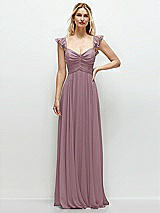 Front View Thumbnail - Dusty Rose Convertible Ruffle Strap Chiffon Maxi Dress with Full Circle Skirt