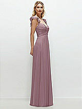 Side View Thumbnail - Dusty Rose Convertible Ruffle Strap Chiffon Maxi Dress with Full Circle Skirt