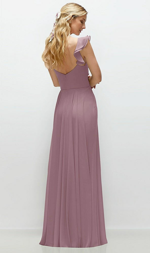 Back View - Dusty Rose Convertible Ruffle Strap Chiffon Maxi Dress with Full Circle Skirt