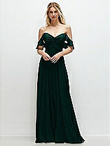 Alt View 1 Thumbnail - Evergreen Convertible Ruffle Strap Chiffon Maxi Dress with Full Circle Skirt