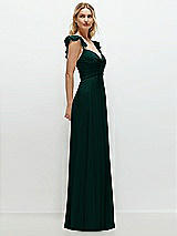 Side View Thumbnail - Evergreen Convertible Ruffle Strap Chiffon Maxi Dress with Full Circle Skirt