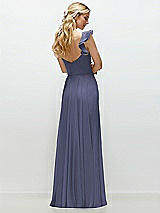 Rear View Thumbnail - French Blue Convertible Ruffle Strap Chiffon Maxi Dress with Full Circle Skirt